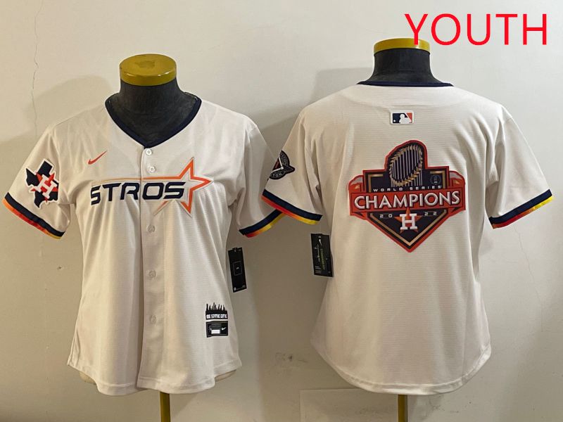 Youth Houston Astros Blank Cream Three generations Joint Name 2025 Nike MLB Jersey style 41021
